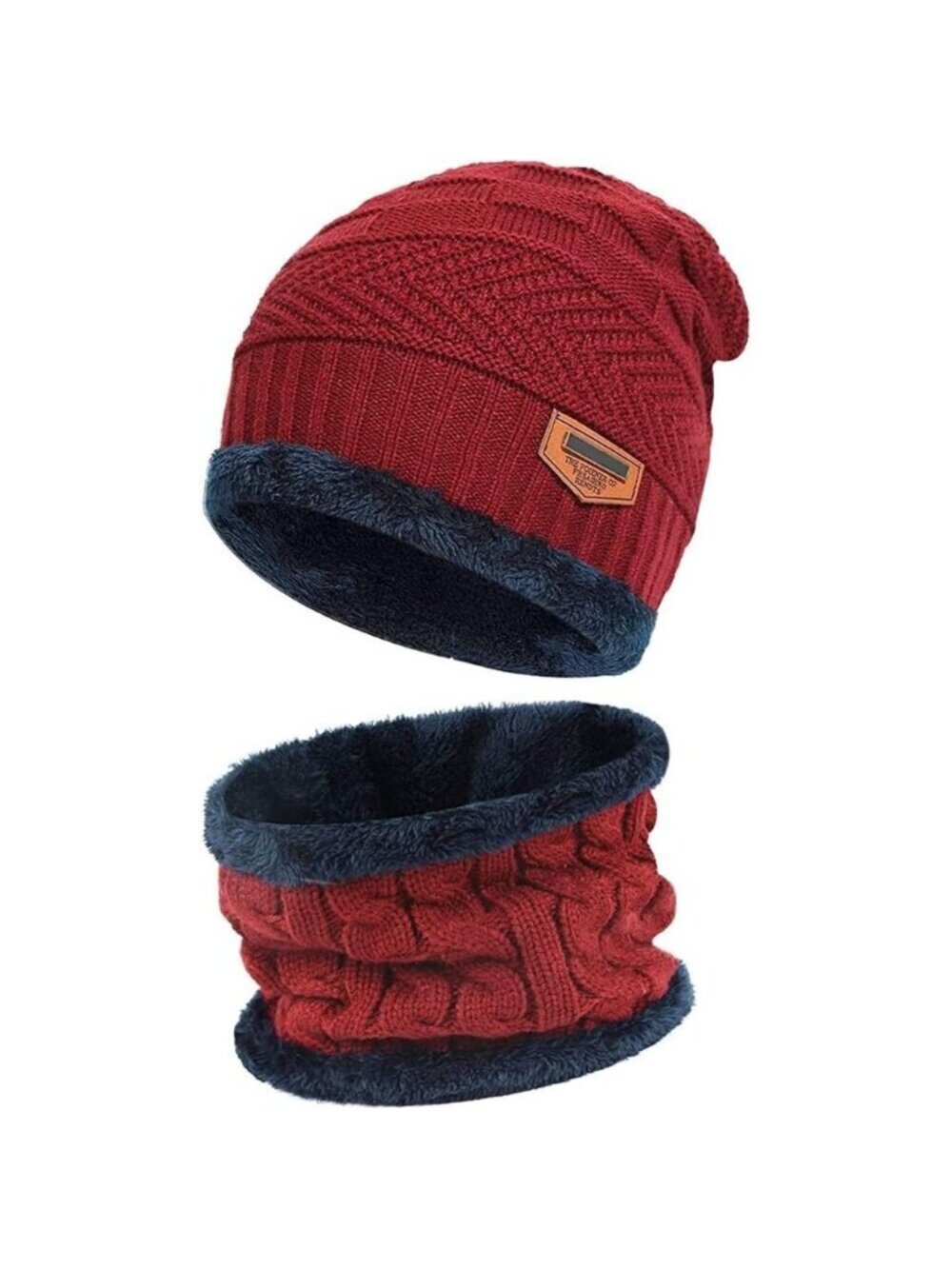 🆕 Kids Red Toddler Winter Warm Knit Beanie Hat Neck Scarf Set Fleece Cap Gift